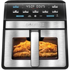 Gourmia 8 Qt Digital Air Fryer Timer Dual Cooking Baskets Black Stainless Steel